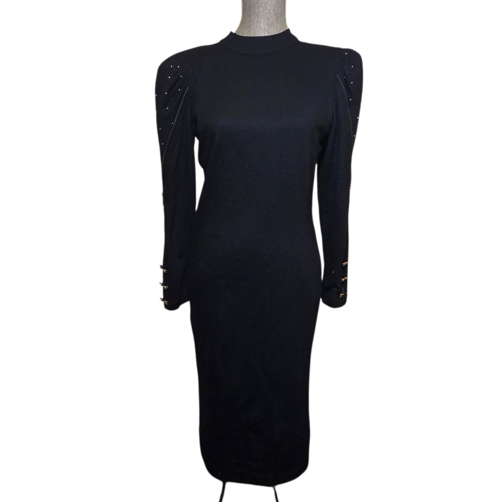 Vintage 80s Wool Black Dress Size S NWT Deadstock Power Dressing Avant Garde